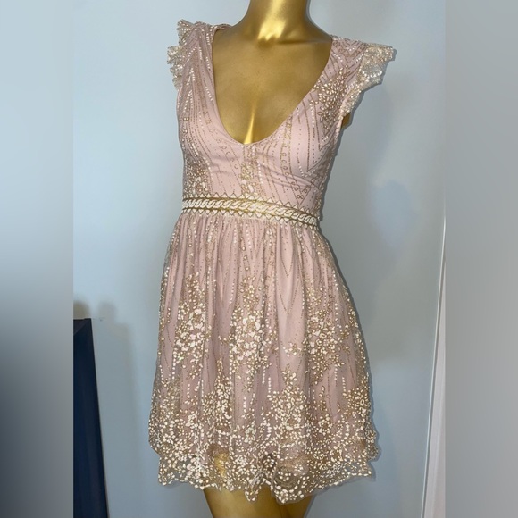 white christmas dresses Free People Can't Help It Mini Dress in Champagne Sugar Combo – CHROME main image 1